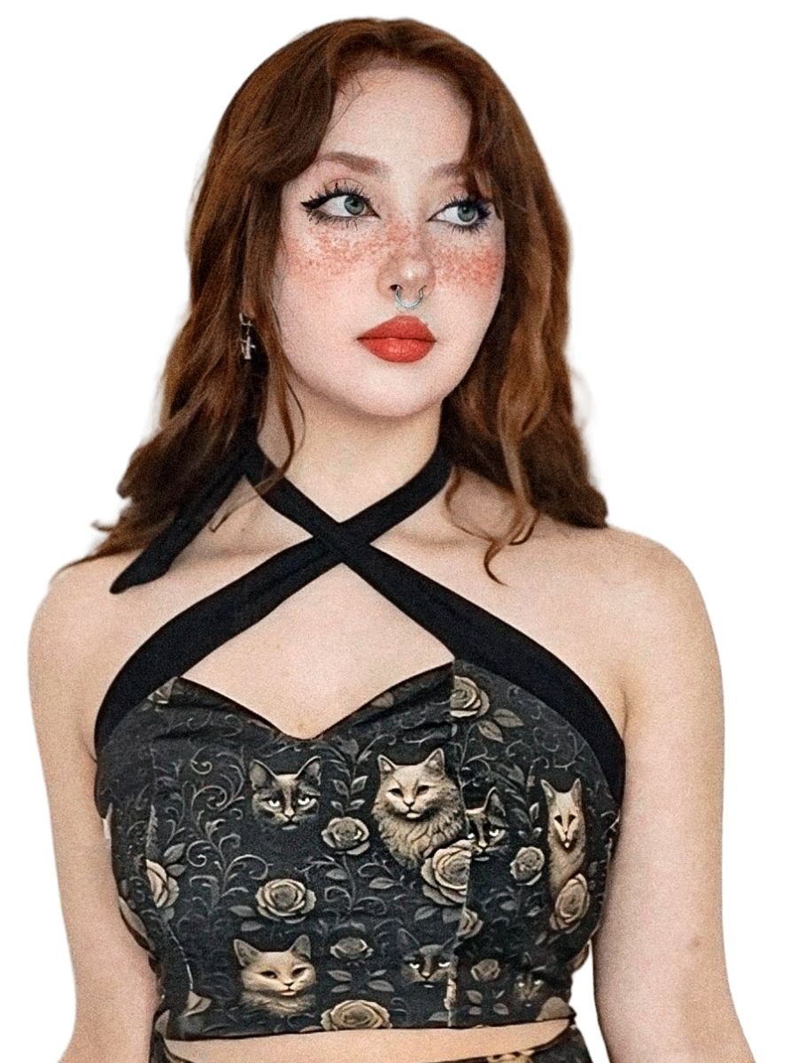 Blusa Cropped Gato Vintage Meovv