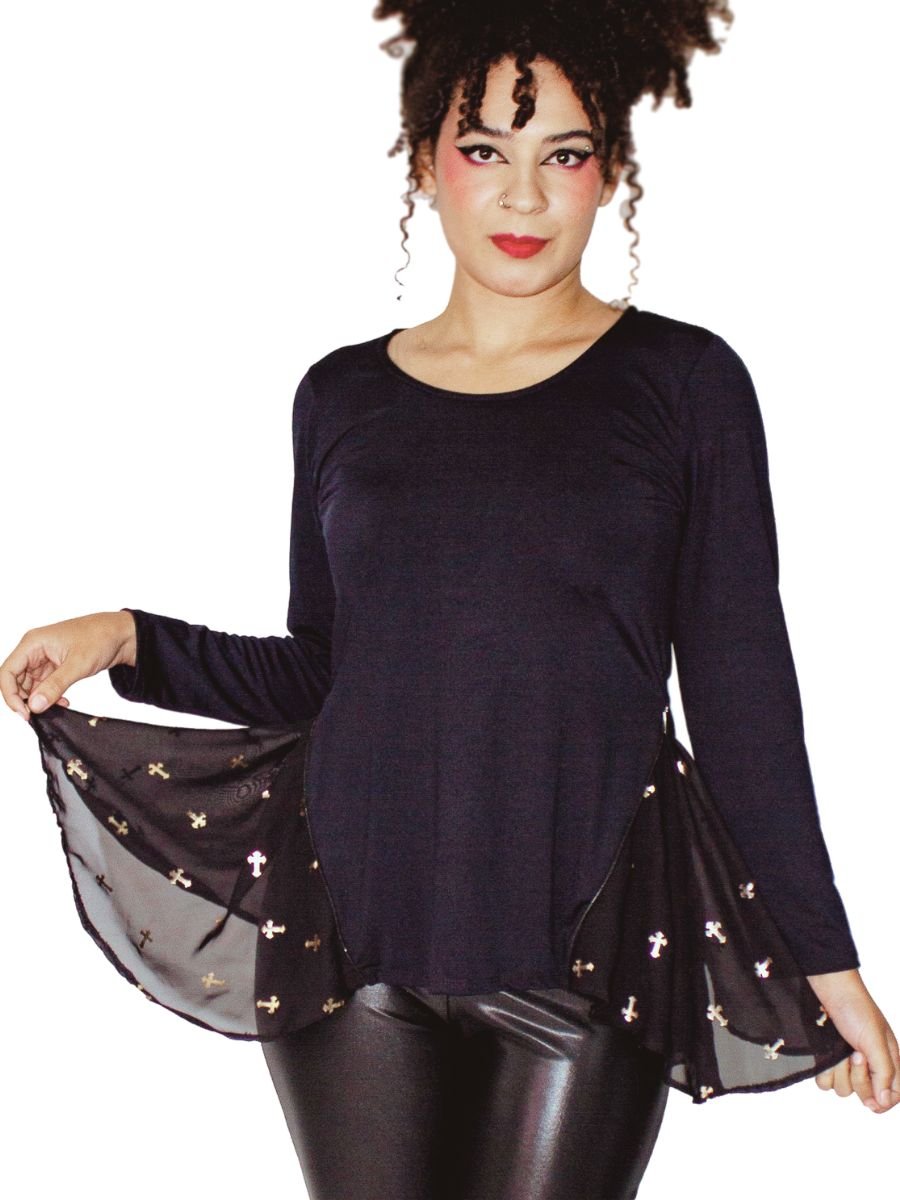 Blusa Puppet Dark Cross Strass