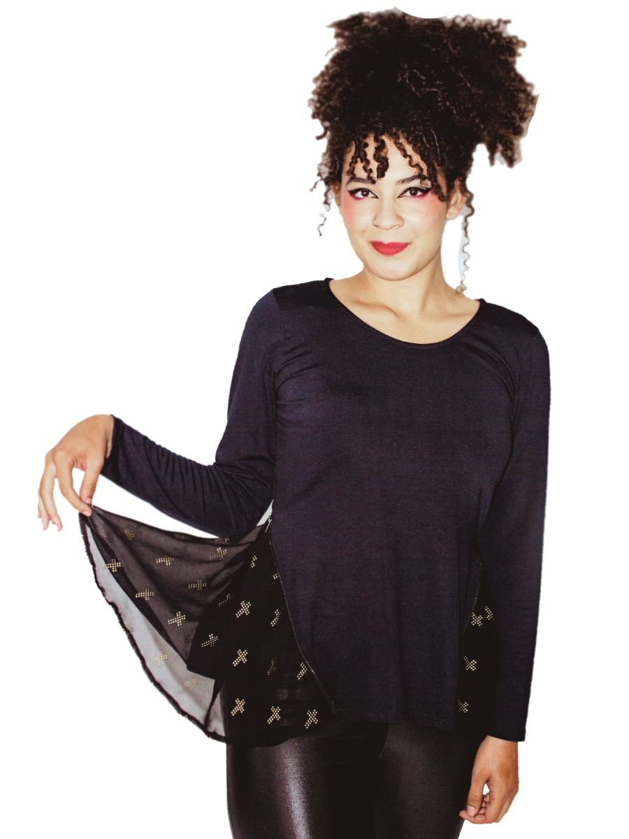 Blusa Puppet Dark Cross Strass