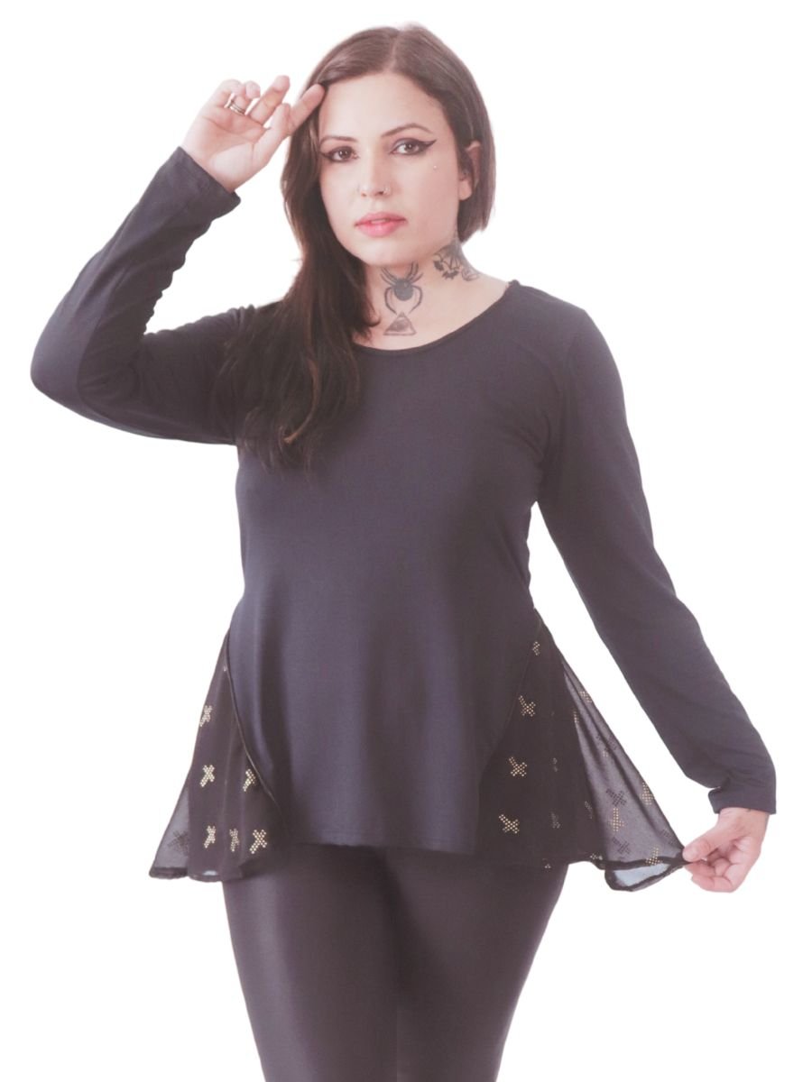 Blusa Puppet Dark Cross Strass