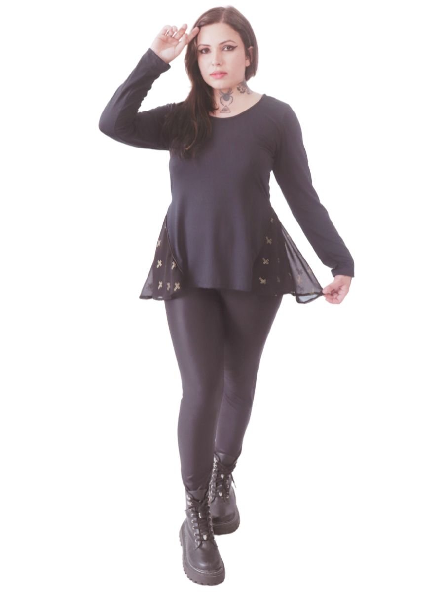 Blusa Puppet Dark Cross Strass