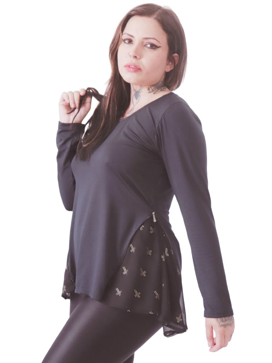 Blusa Puppet Dark Cross Strass