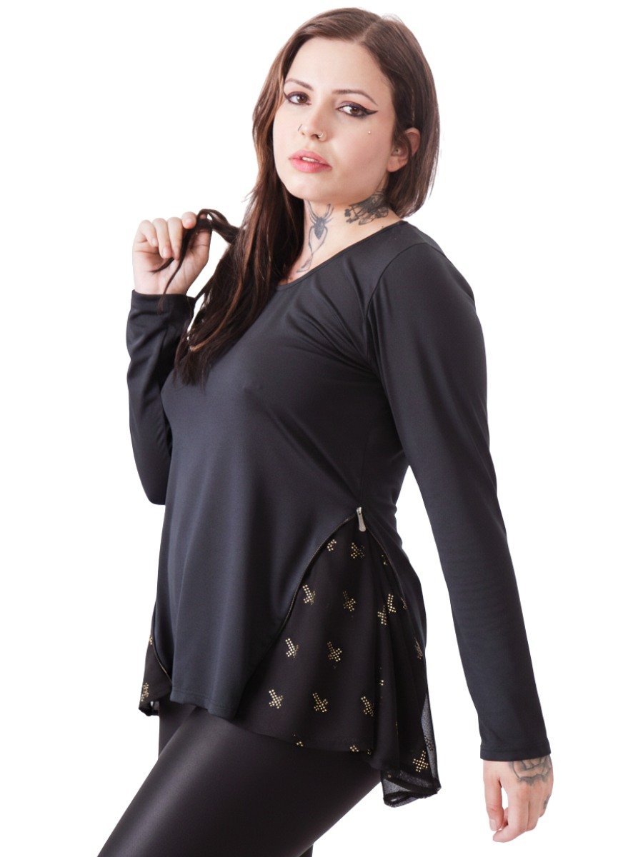Blusa Puppet Dark Cross Strass