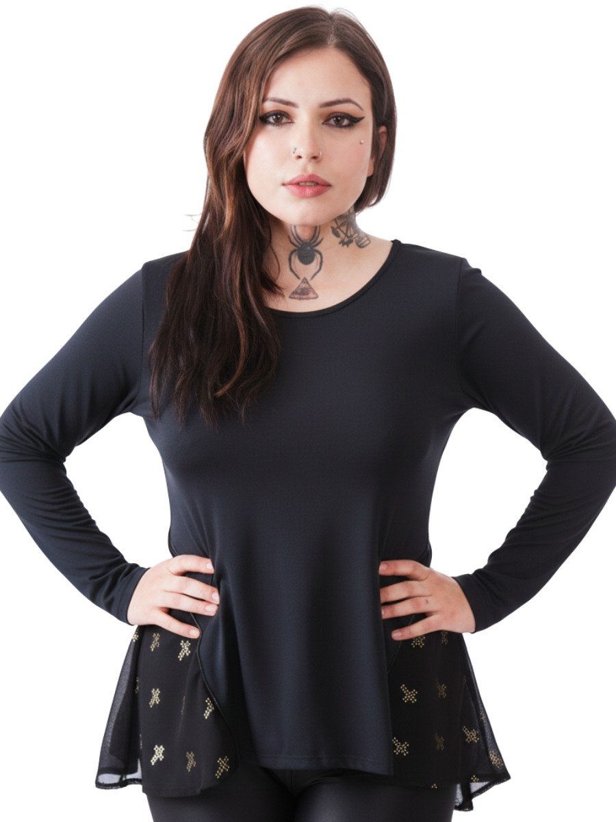 Blusa Puppet Dark Cross Strass