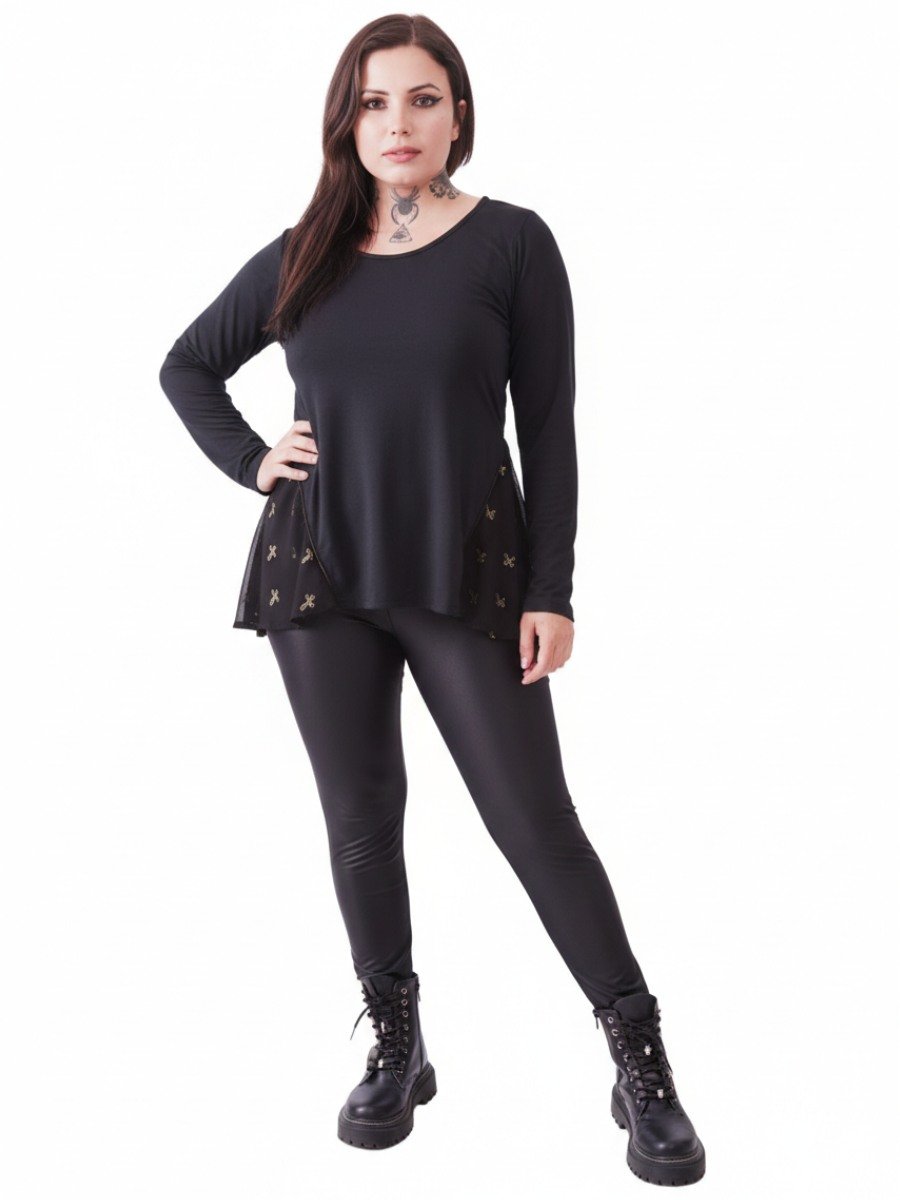 Blusa Puppet Dark Cross Strass