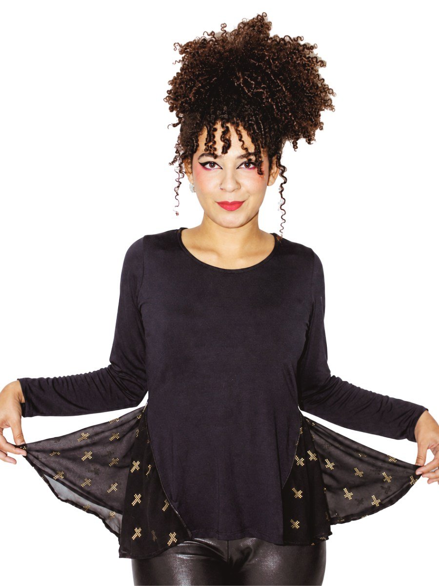 Blusa Puppet Dark Cross Strass