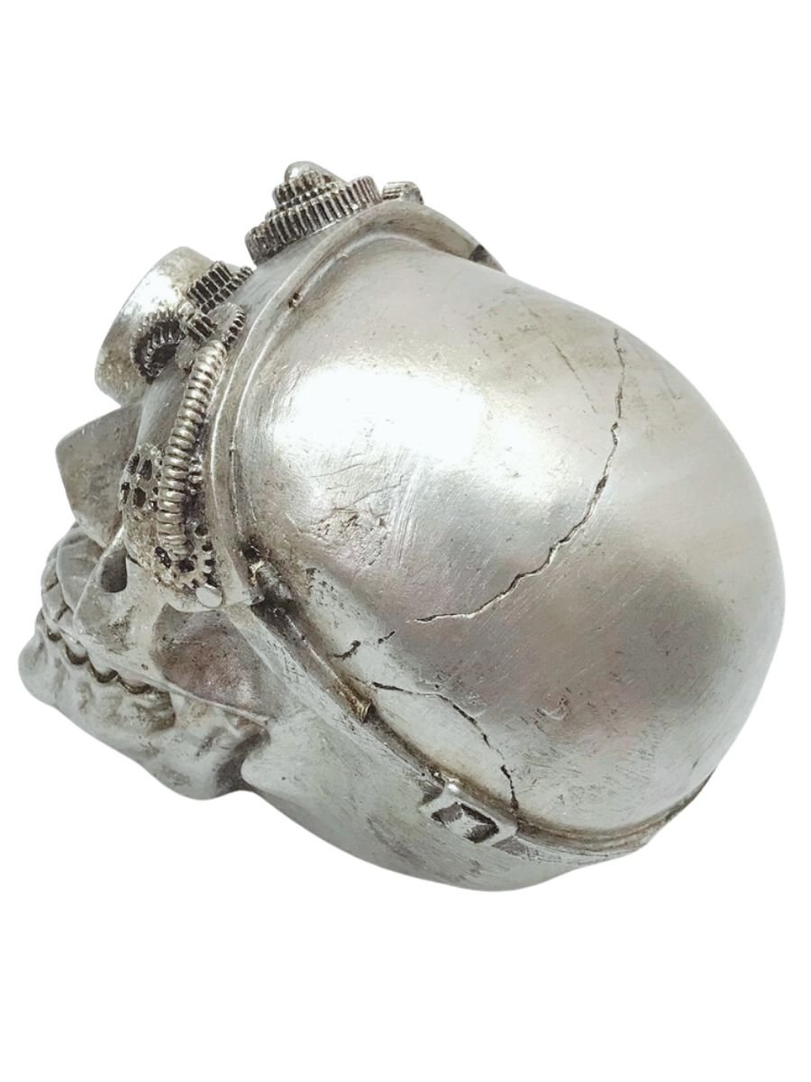 Caveira Steampunk Cyborg Com Engrenagem Objeto Decorativo Em Resina