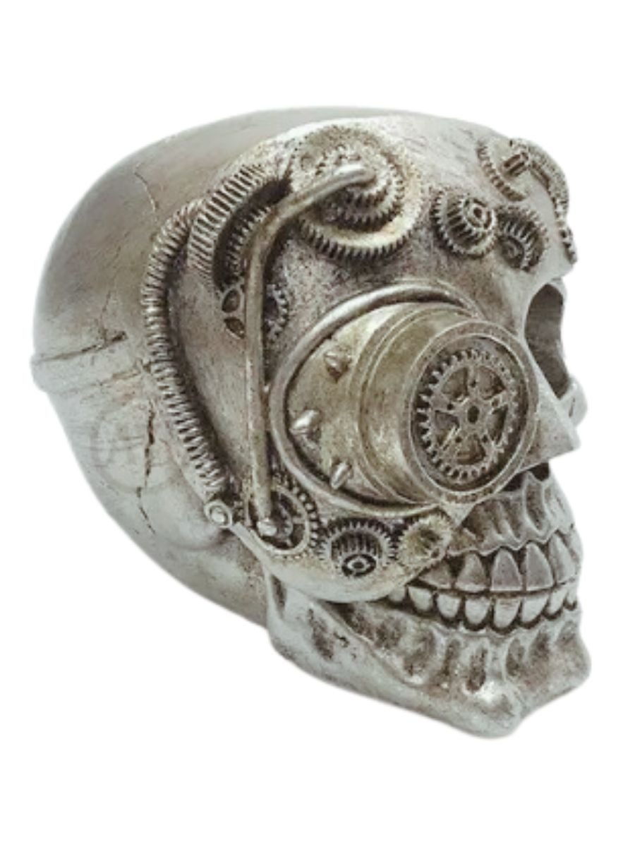 Caveira Steampunk Cyborg Com Engrenagem Objeto Decorativo Em Resina