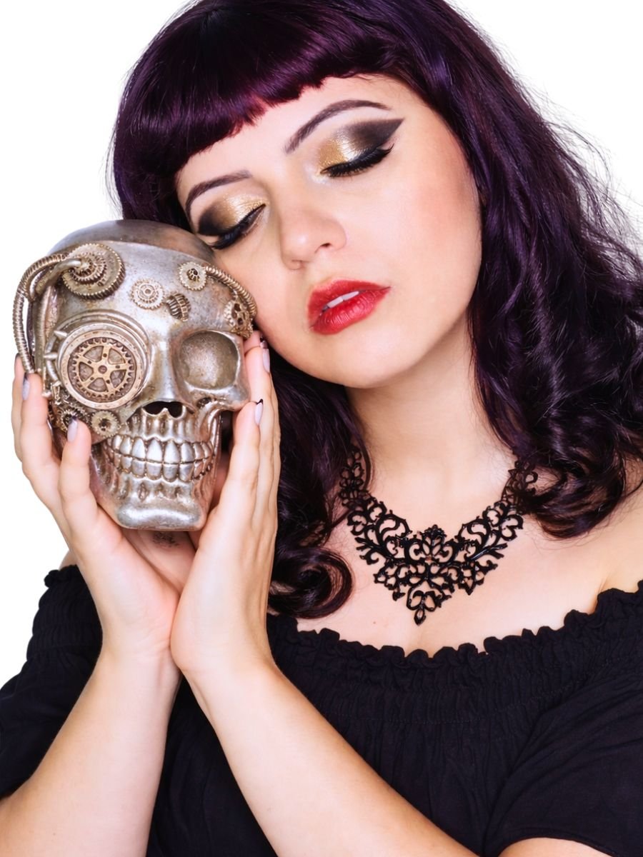 Caveira Steampunk Cyborg Com Engrenagem Objeto Decorativo Em Resina