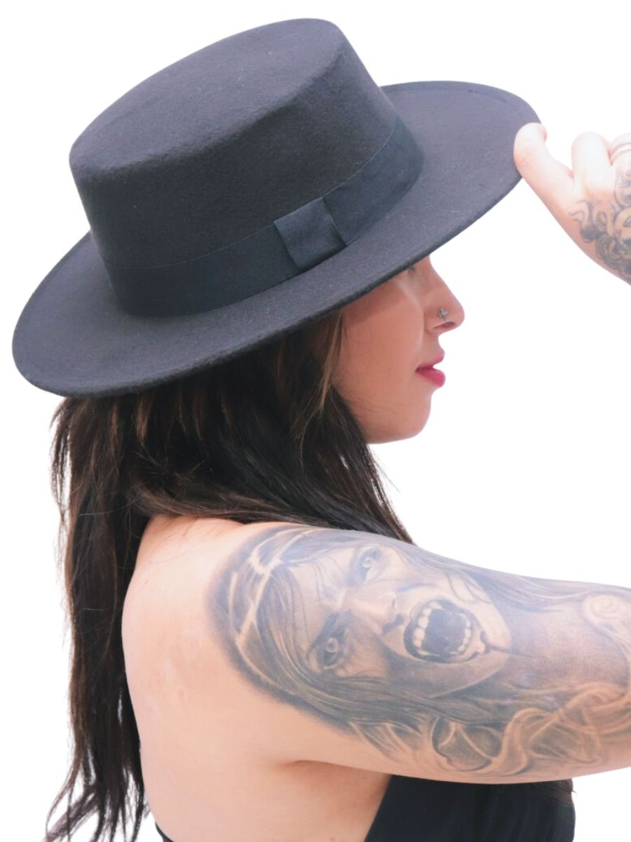 Chapéu Pork Pie Preto Aba Curta