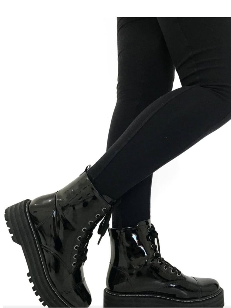 Coturno Bota Vinil Feminina Tratorado Plataforma