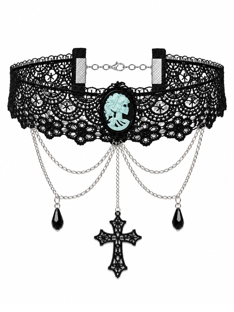 Gargantilha Choker Renda Camafeu