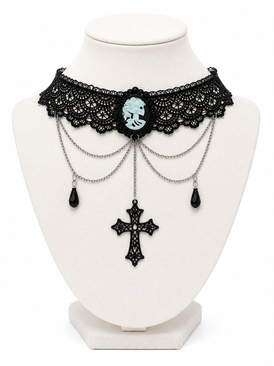 Gargantilha Choker Renda Camafeu