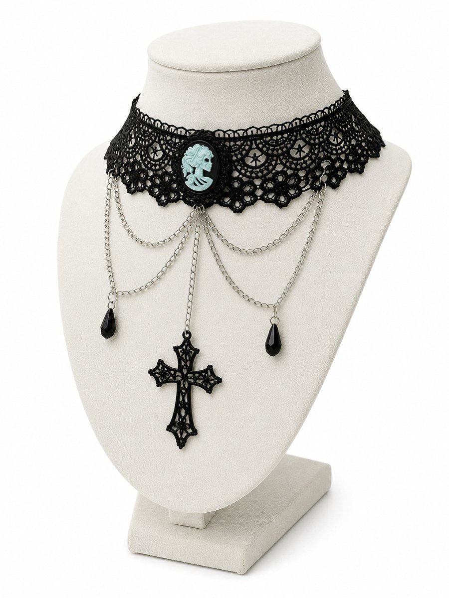Gargantilha Choker Renda Camafeu