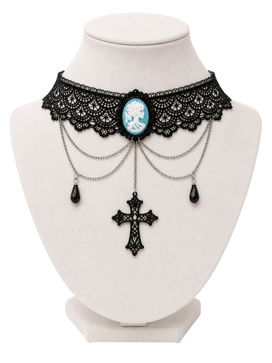 Gargantilha Choker Renda Camafeu