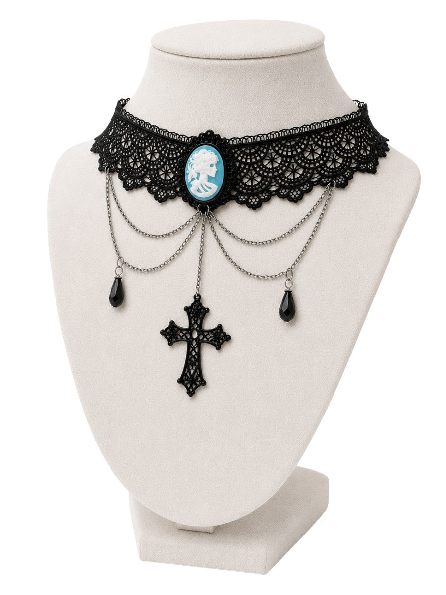 Gargantilha Choker Renda Camafeu