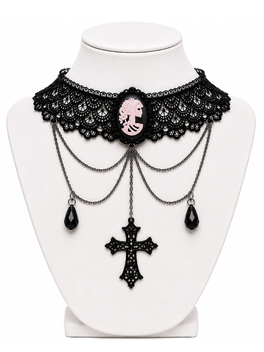 Gargantilha Choker Renda Camafeu