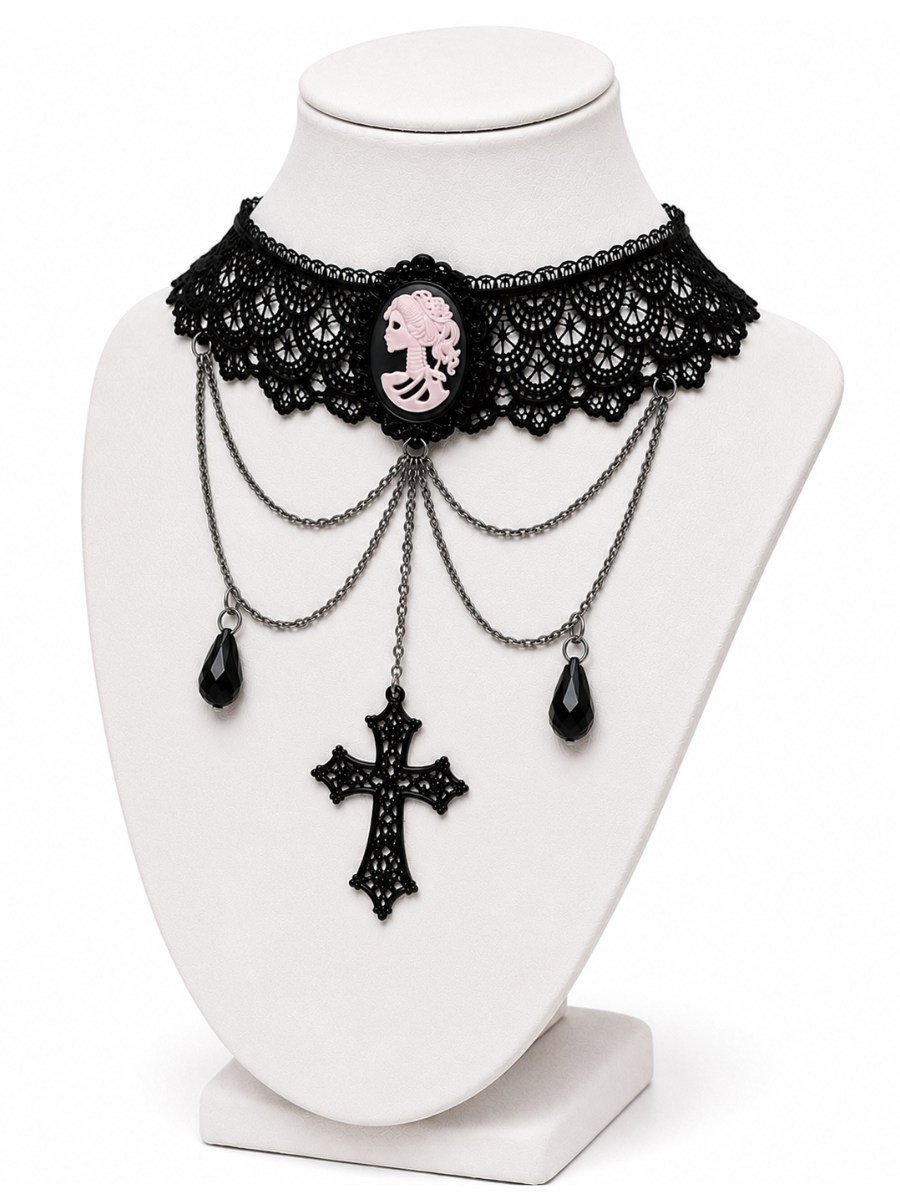 Gargantilha Choker Renda Camafeu