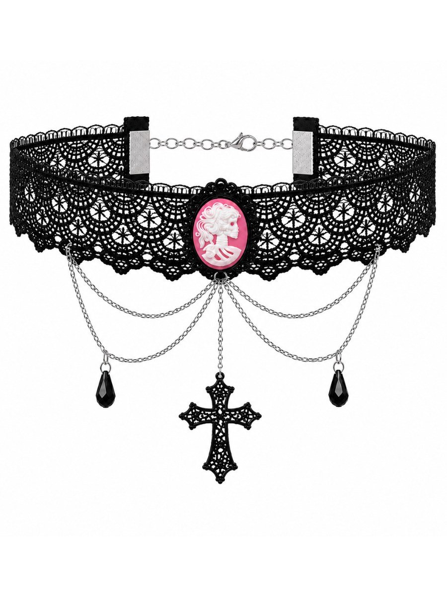 Gargantilha Choker Renda Camafeu