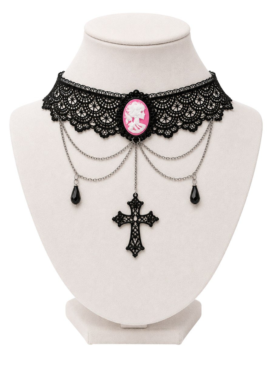 Gargantilha Choker Renda Camafeu