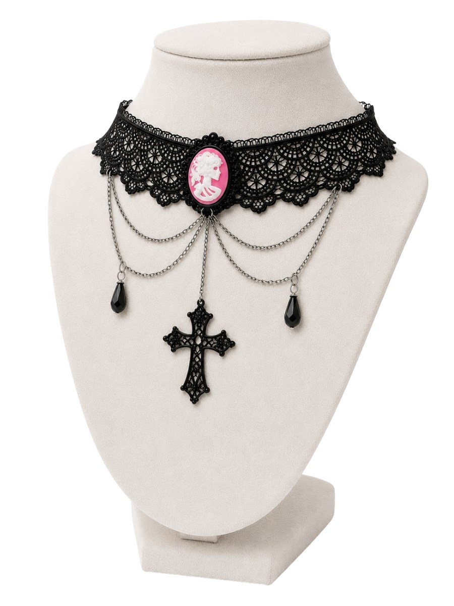 Gargantilha Choker Renda Camafeu