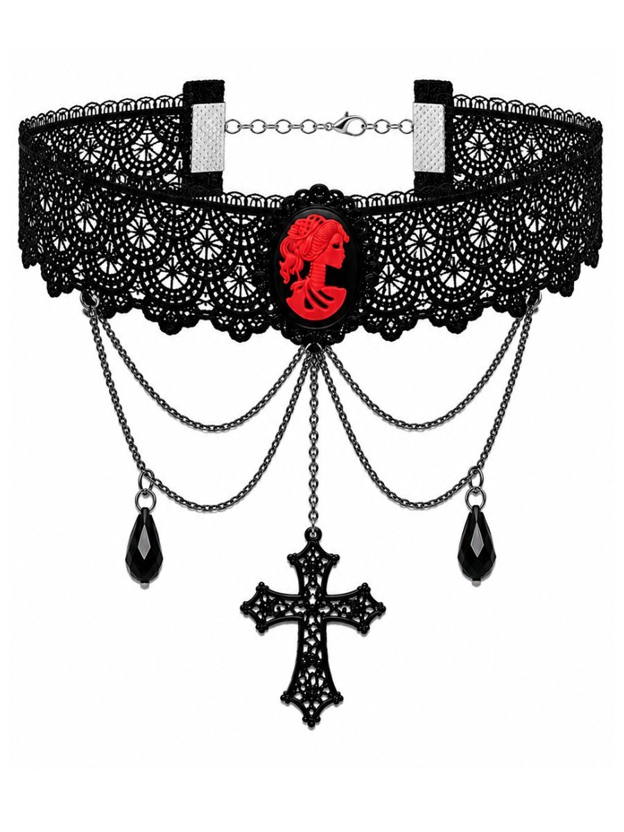 Gargantilha Choker Renda Camafeu