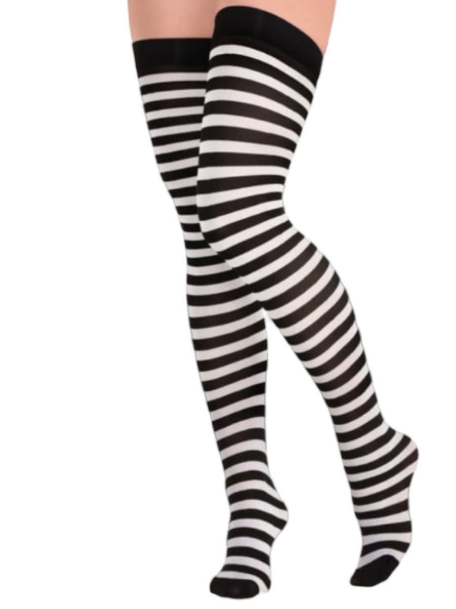 Meia 7/8 Listrada Preta e Branca Sayuri