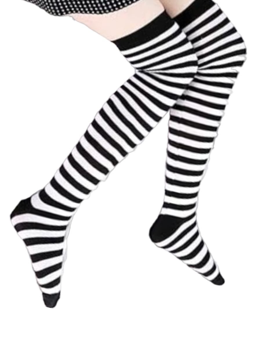 Meia 7/8 Listrada Preta e Branca Sayuri