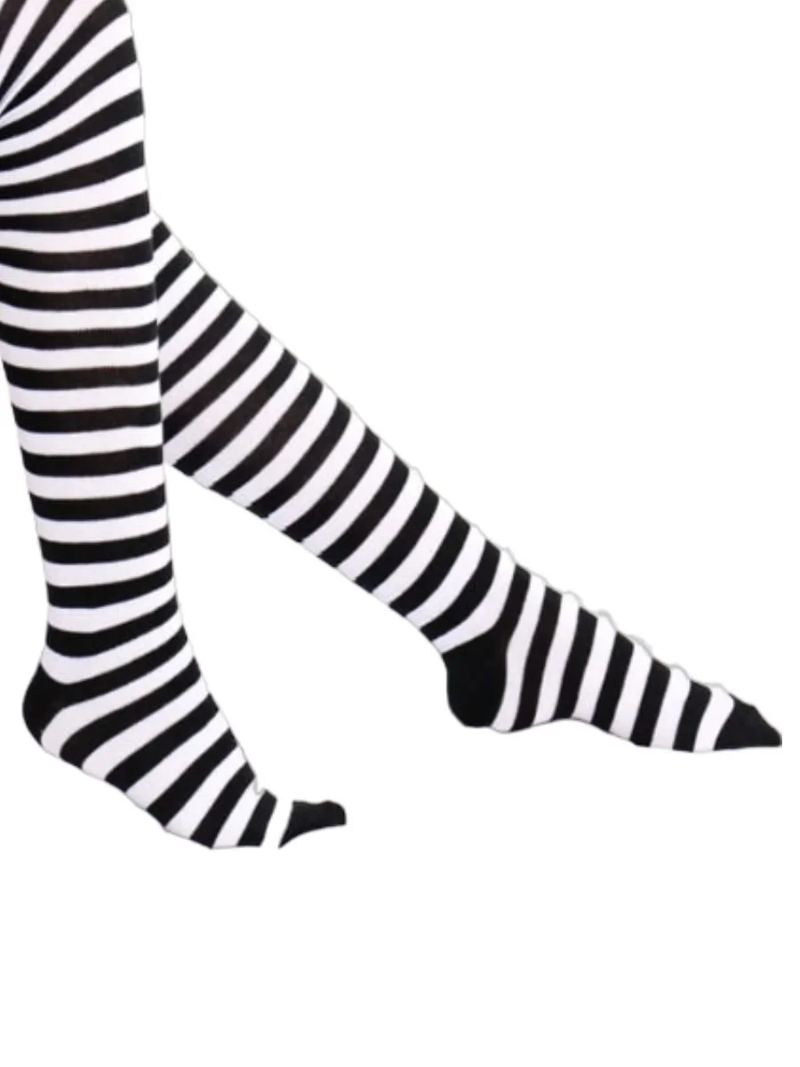 Meia 7/8 Listrada Preta e Branca Sayuri