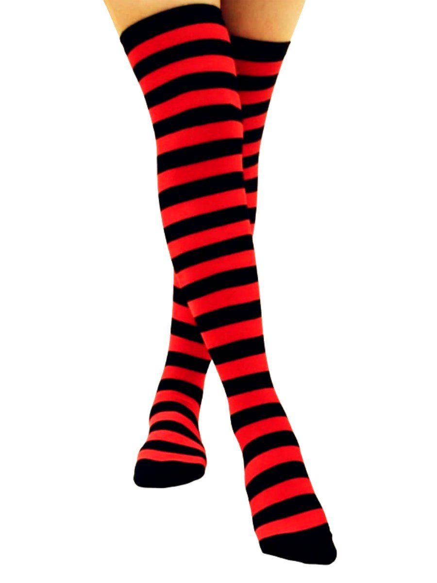 Meia 7/8 Listrada Preta e Vermelha Aimi