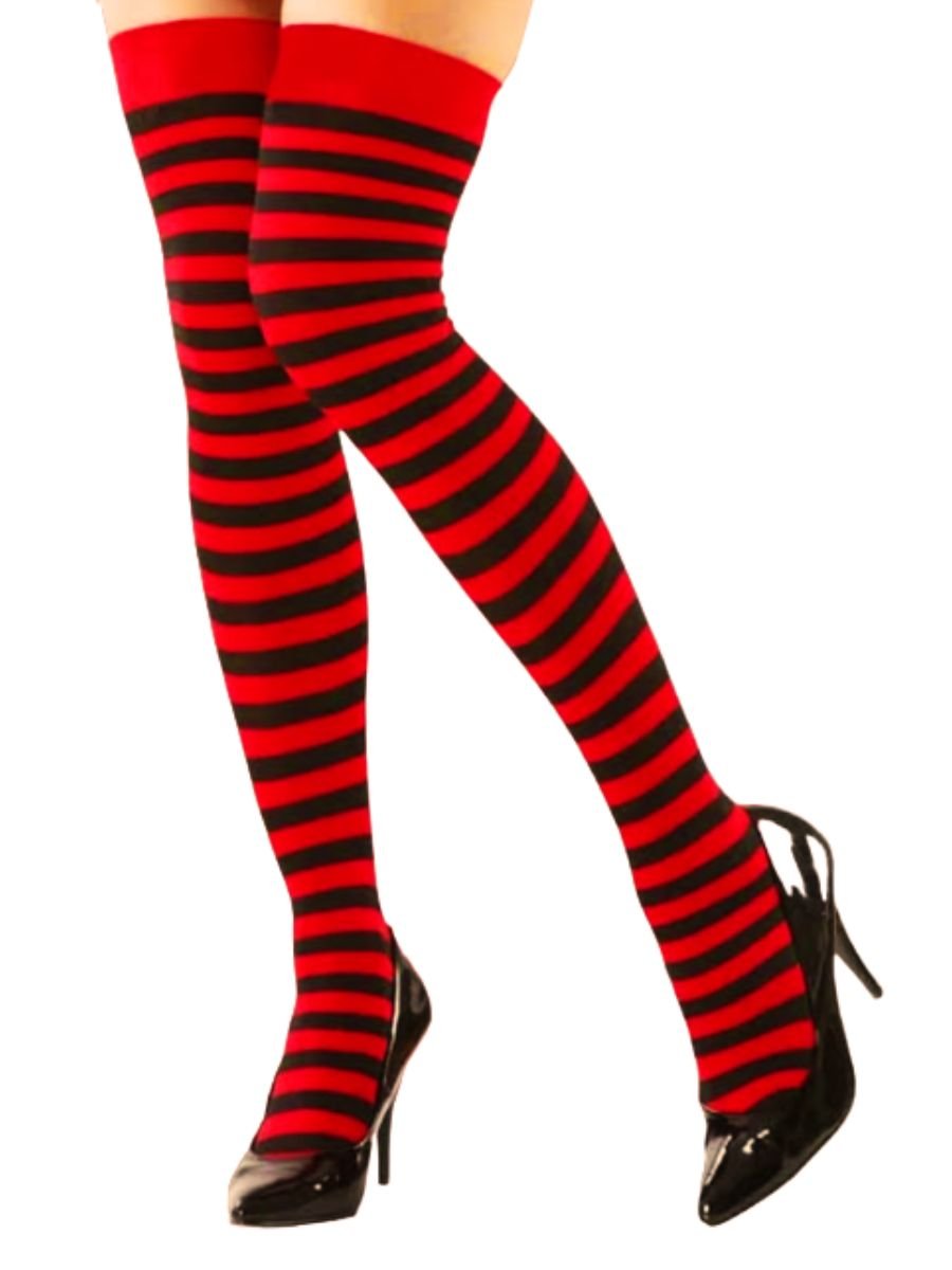 Meia 7/8 Listrada Preta e Vermelha Aimi