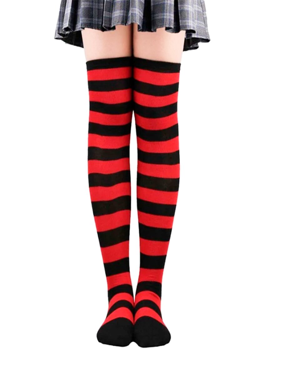 Meia 7/8 Listrada Preta e Vermelha Aimi