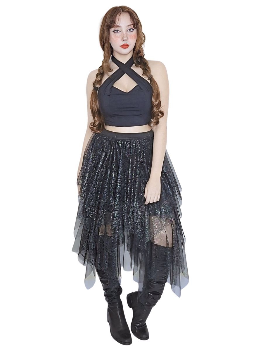 Saia Tule Em Camadas Glitter Sharon Den Adel