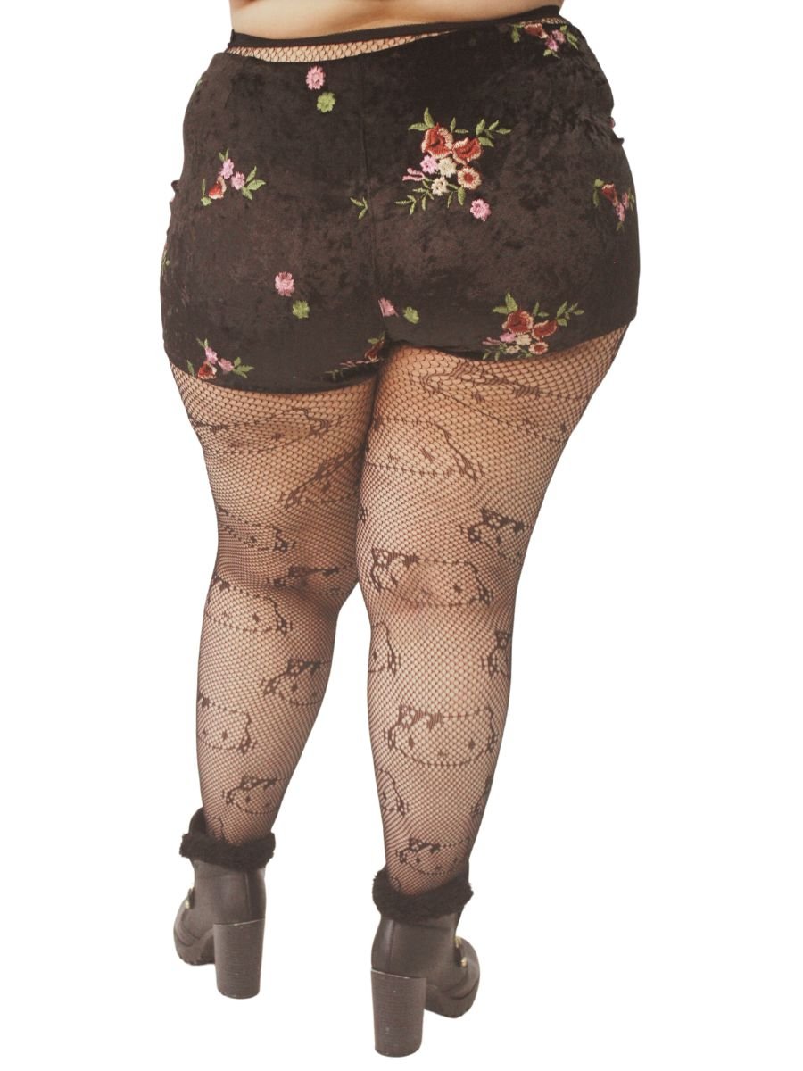 Shorts Hot Pants Veludo Bordado Jannet