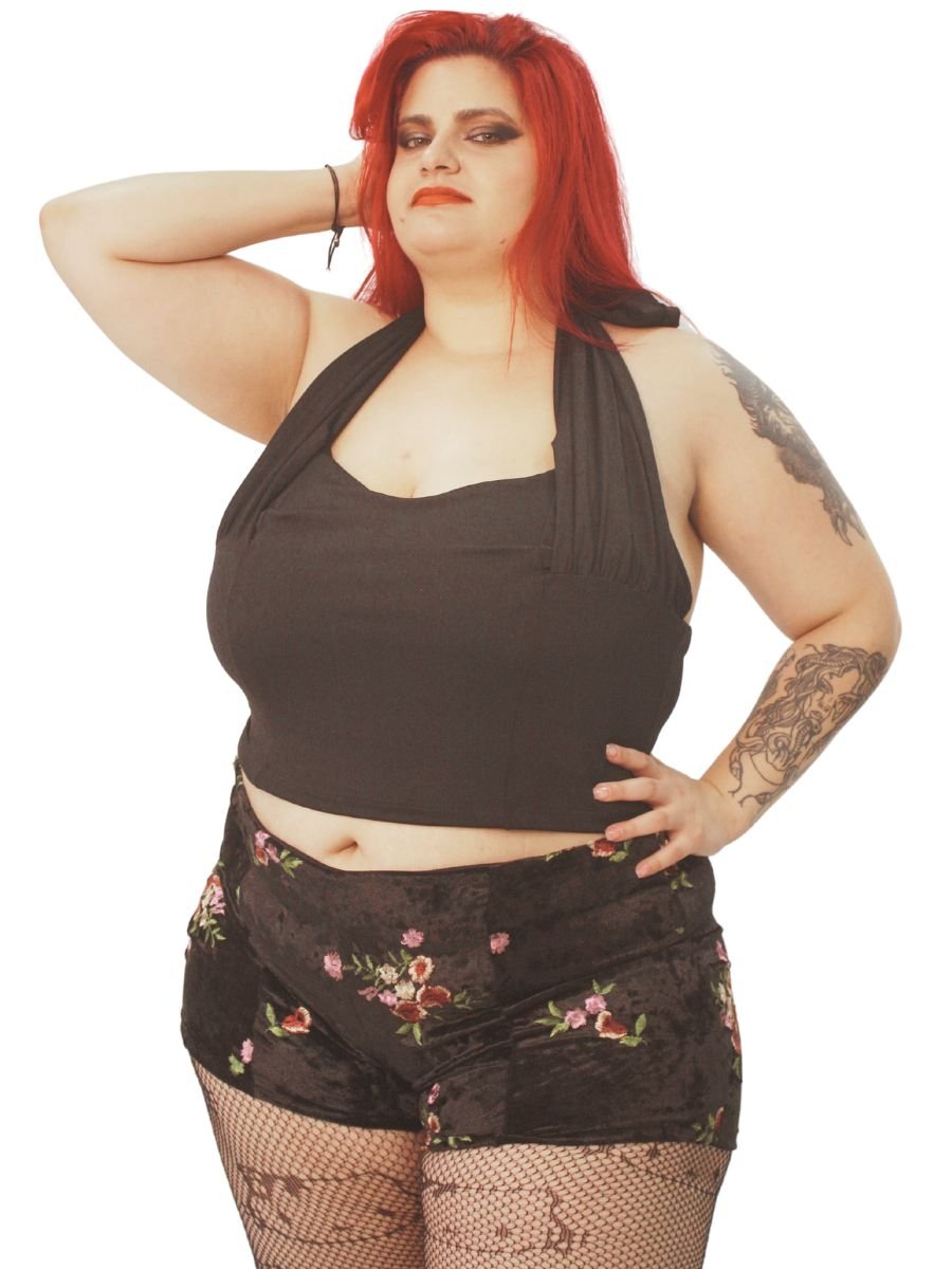 Shorts Hot Pants Veludo Bordado Jannet