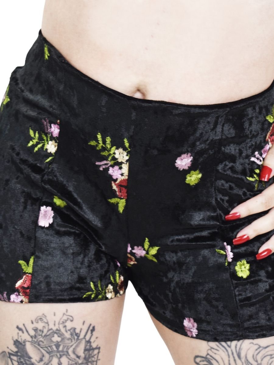 Shorts Hot Pants Veludo Bordado Jannet