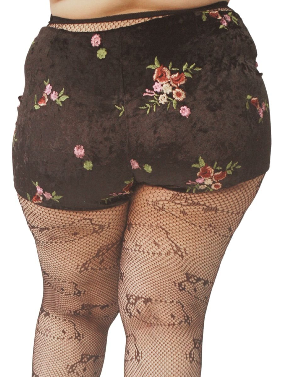 Shorts Hot Pants Veludo Bordado Jannet