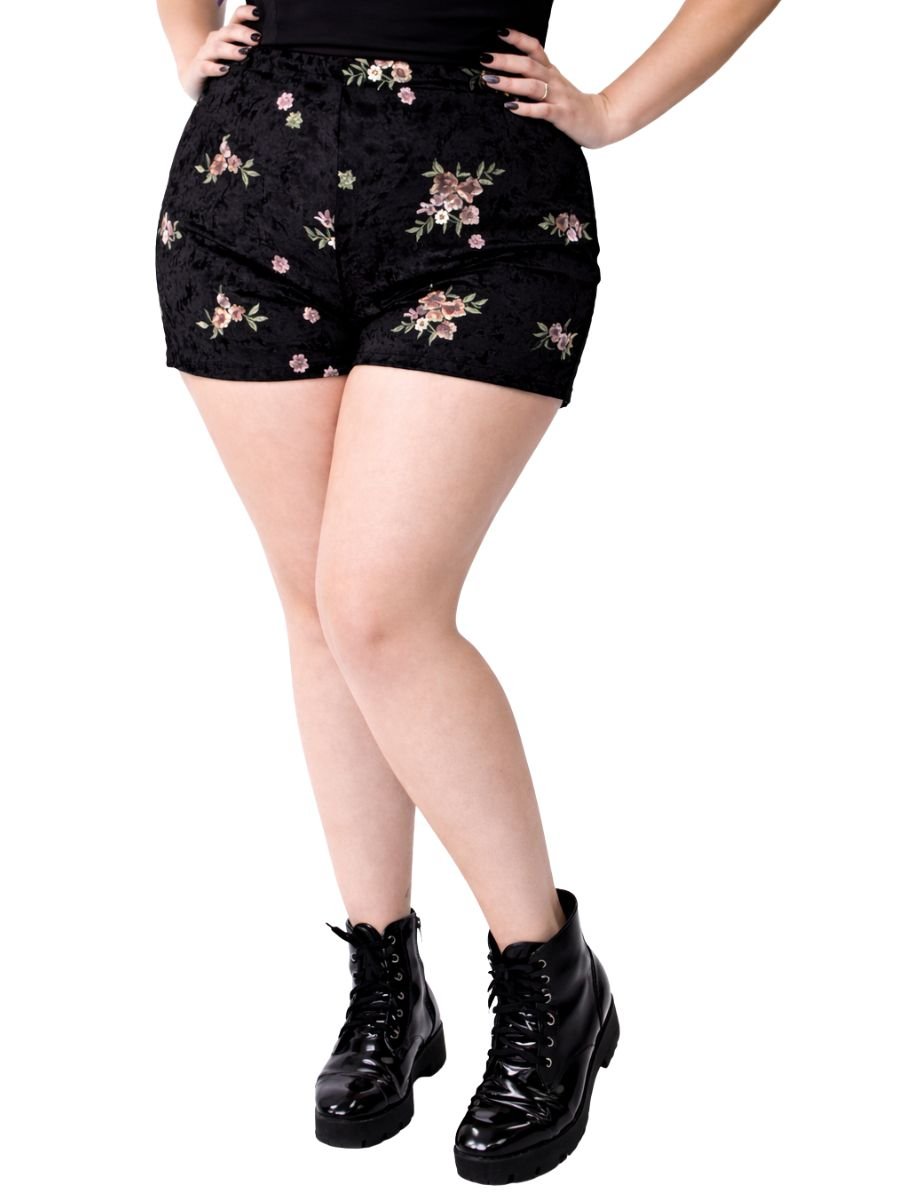 Shorts Hot Pants Veludo Bordado Jannet - Tamanho GG