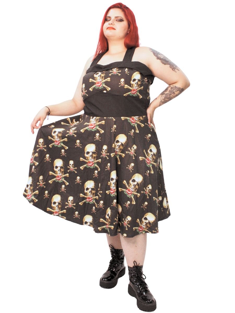 Vestido Godê Pin Up Caveira Rhode