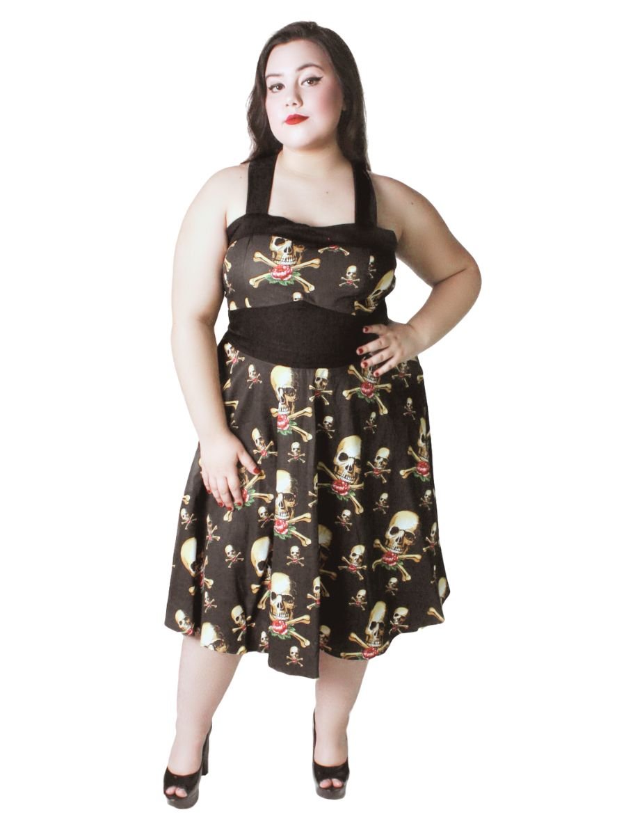 Vestido Godê Pin Up Caveira Rhode