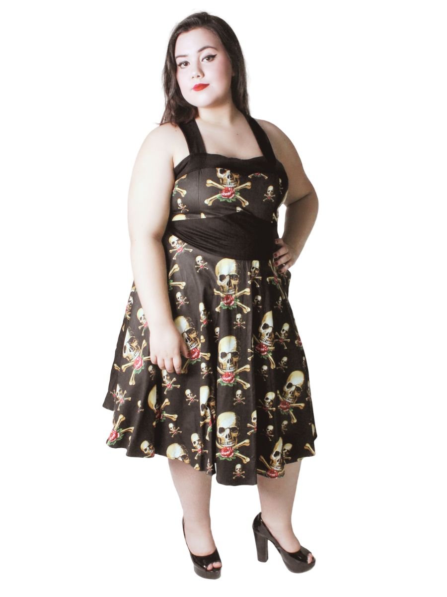 Vestido Godê Pin Up Caveira Rhode
