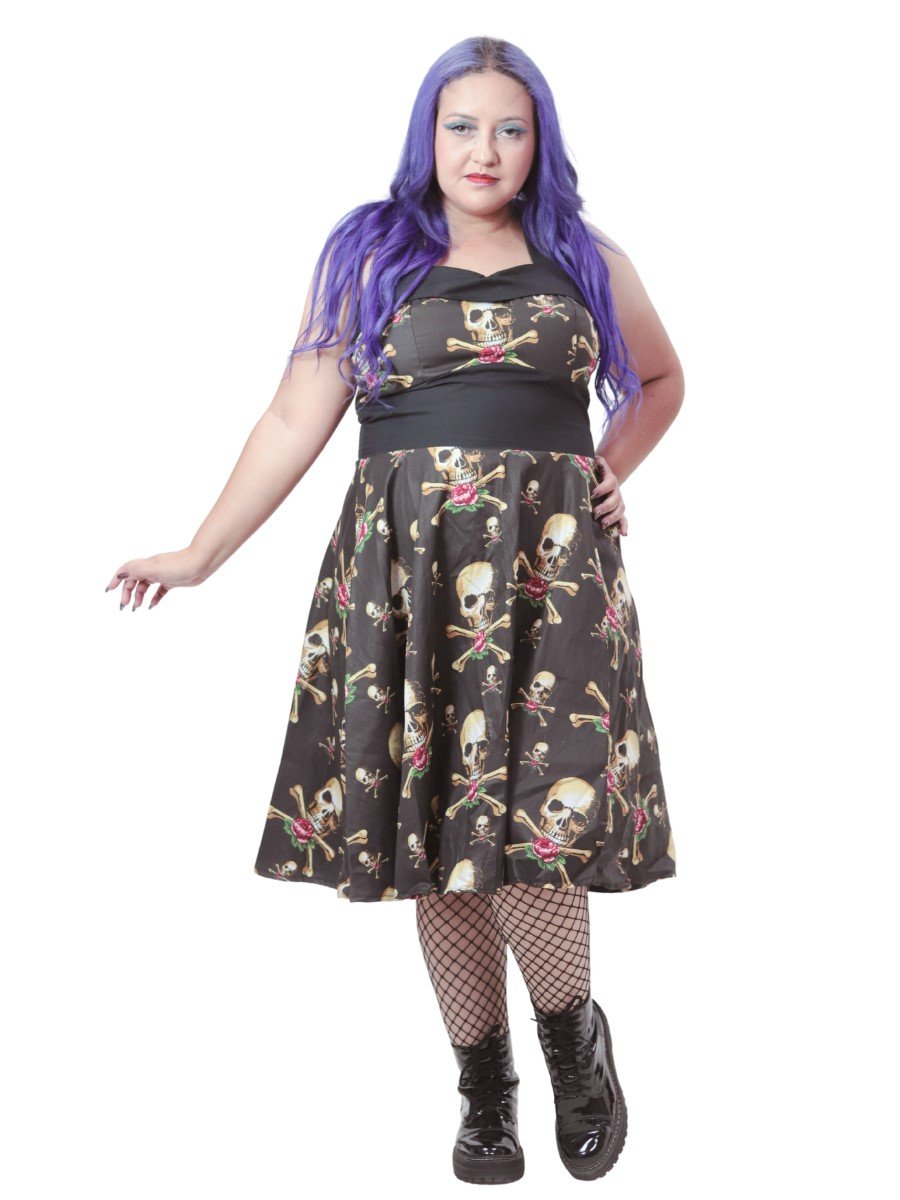 Vestido Godê Pin Up Caveira Rhode