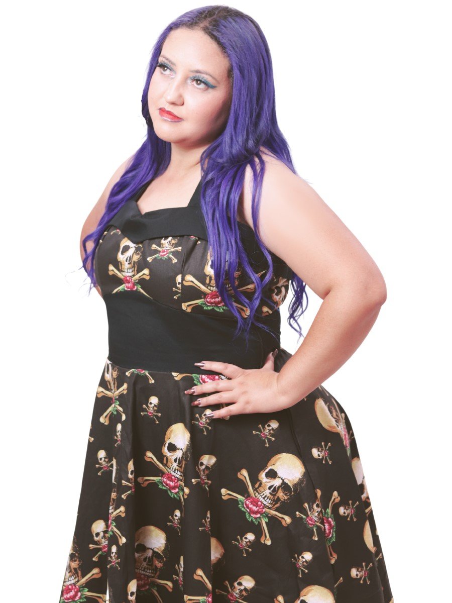 Vestido Godê Pin Up Caveira Rhode