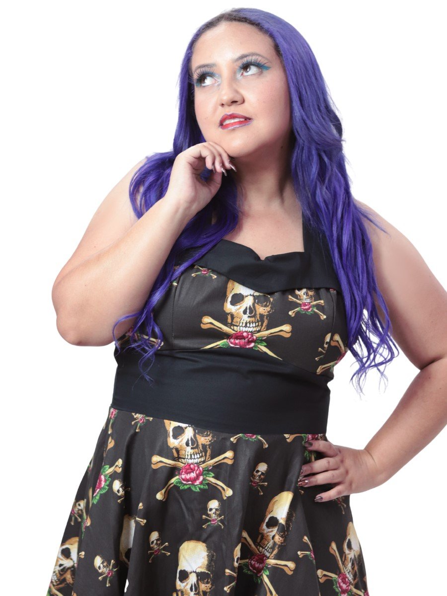 Vestido Godê Pin Up Caveira Rhode