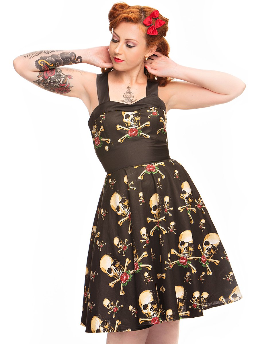 Vestido Godê Pin Up Caveira Rhode