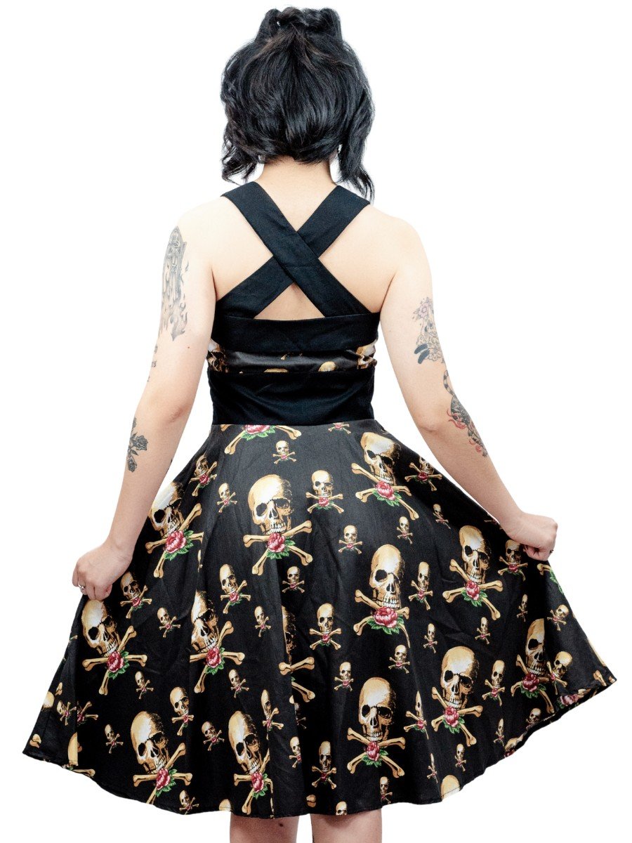 Vestido Godê Pin Up Caveira Rhode