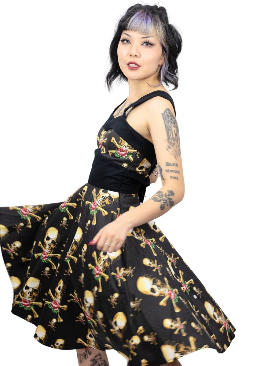 Vestido Godê Pin Up Caveira Rhode
