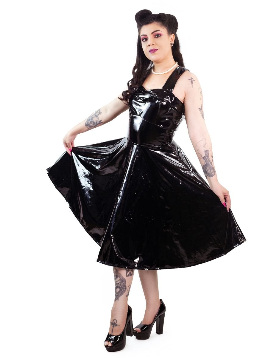 Vestido Preto Vinil Pin Up Trevosa Dolls Kill